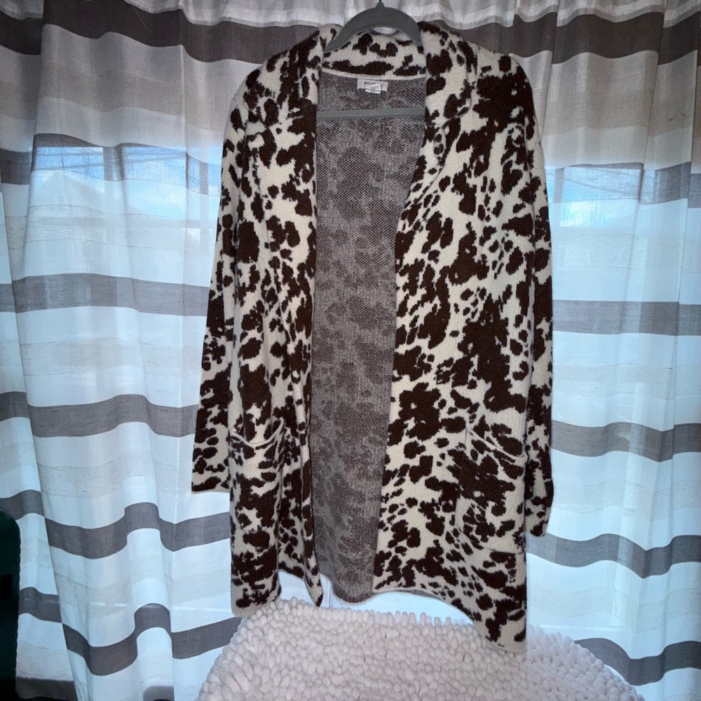 Haute Hippie Brown and White Cow Print Open-Front Cardigan